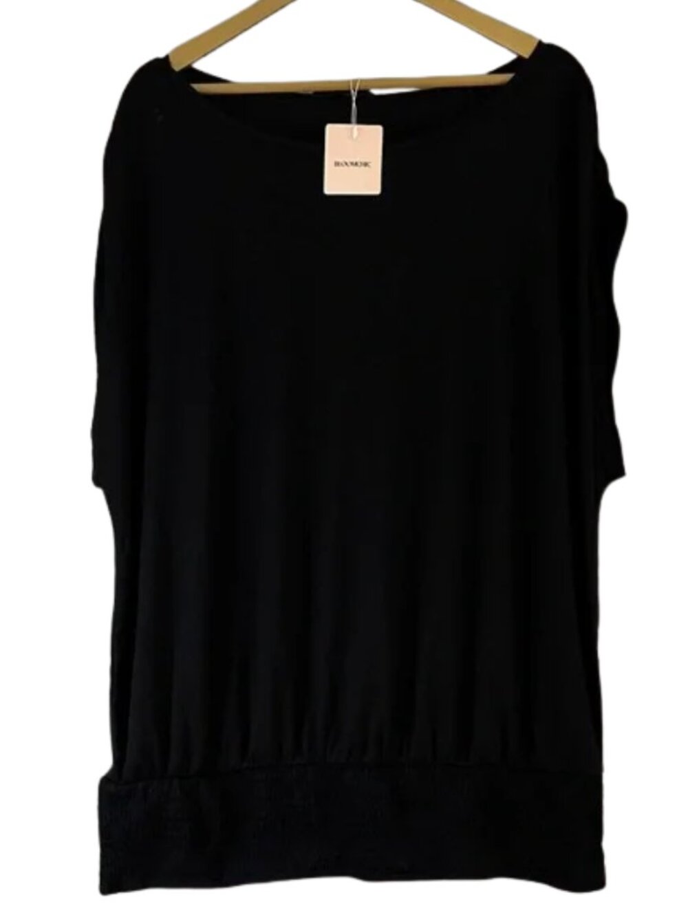NWT BloomChic Black Tunic Top Relaxed Fit Ruched Waist Knit Plus Size Minimalist
